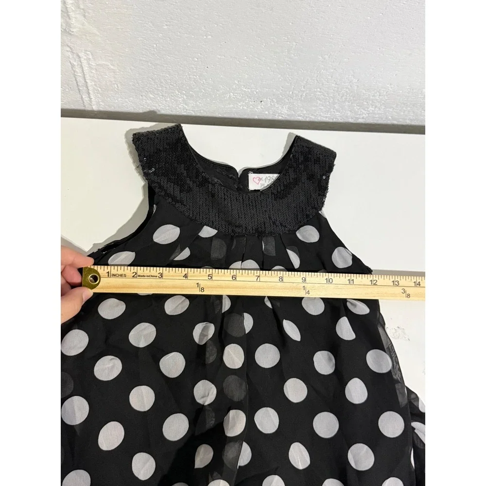 Childrens Place Girls 5 Polka Dot Bubble Dress Black White Sequin Party Chiffon